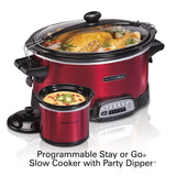 Hamilton Beach 7 Quart Stay or Go Programmable Slow Cooker with Party Dipper, Red, 33478