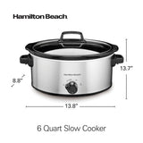 Hamilton Beach Slow Cooker, Large Capacity, Serves 7+, 6 Quarts, Silver, 33665