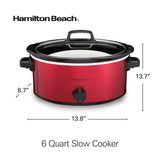 Hamilton Beach Slow Cooker, Large Capacity, Serves 7+, 6 Quarts, Red, 33666